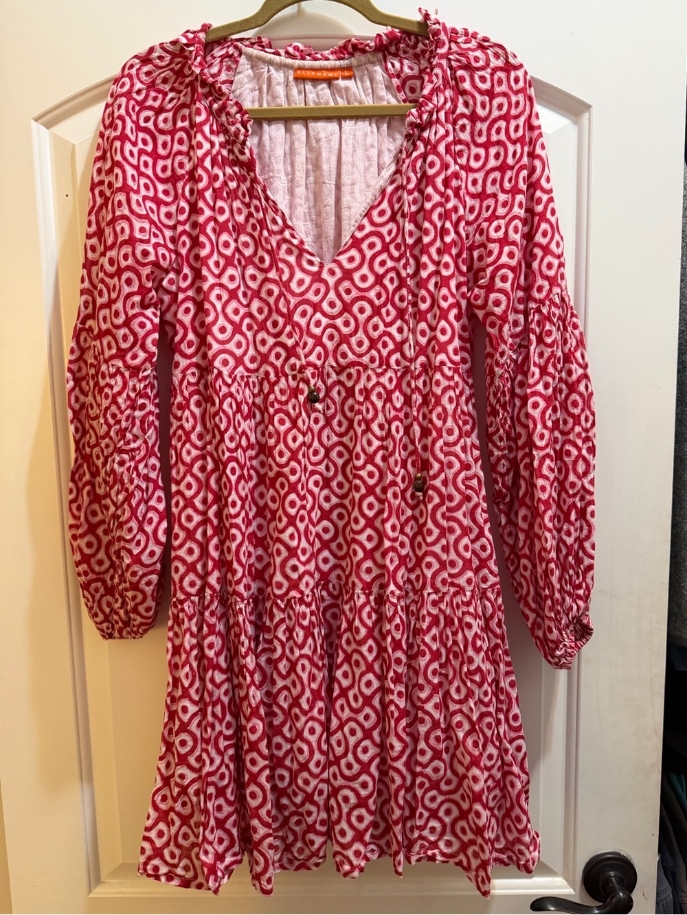 Oliphant Pink Patterned Tiered V-Neck Dress